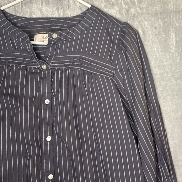 Loft Blue White Striped Button Front Shirt Too Soft Size Small - Picture 4 of 9